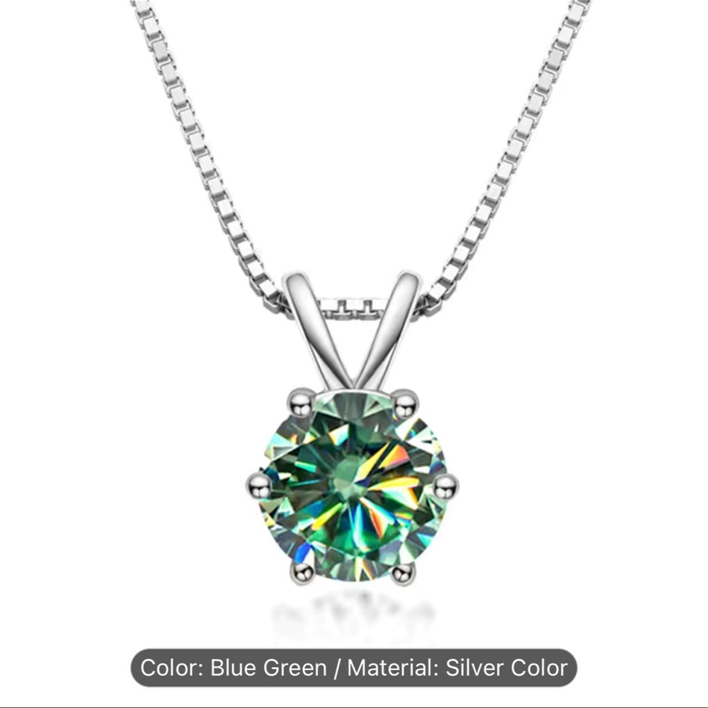 1 Carat D Color VVS1 Blue Pink Moissanite Pendant Necklaces S925 Sterling Silver